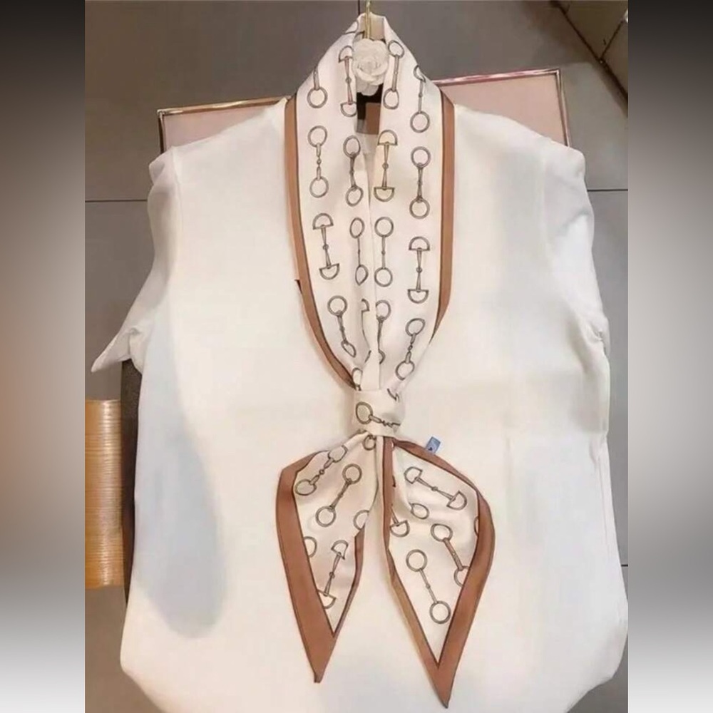 Equestrian Print Scarf in Brown and White S38 - Picture 2 of 4